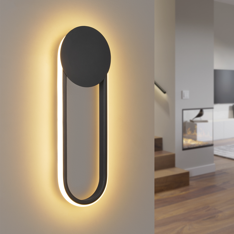 NETTLIFE Kinkiet wewnętrzny LED - 12 W Lampa schodowa 41 cm Czarna Nowoczesna lampa do korytarza 3000 K