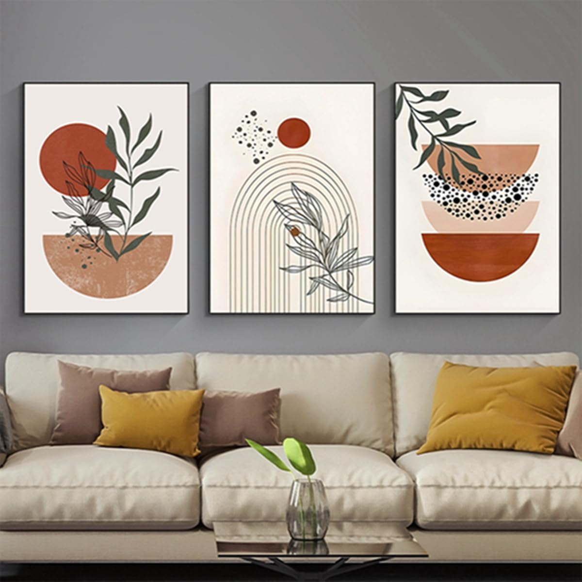 Zestaw 3 plakatów – Styl boho – Estetyczna roślina – Nowoczesna sztuka abstrakcyjna – Sztuka ścienna – Dekoracja boho – Bez ramki – Plakat 09, 30 x 40