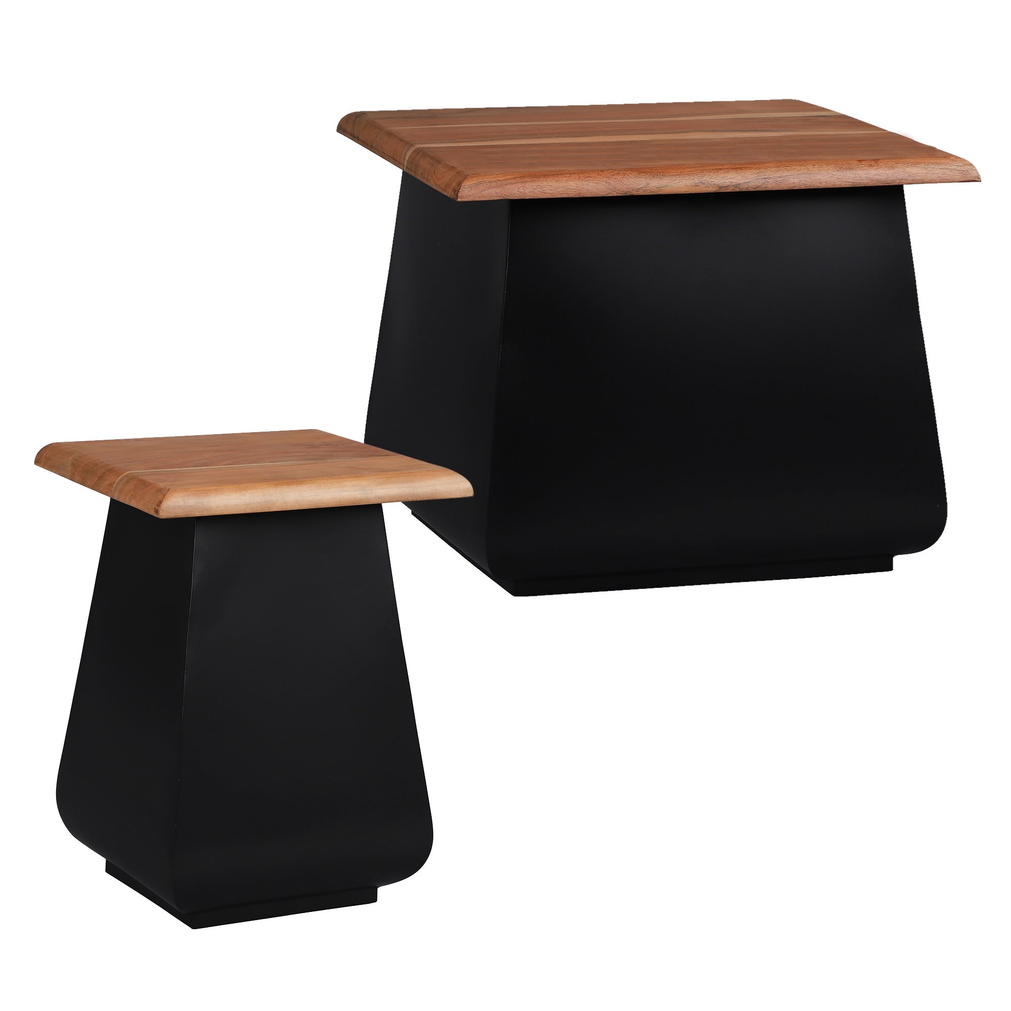 WOMO-DESIGN Stolik boczny zestaw 2 Galway 30x45x30 cm + Sheffield 50x40 cm prostokatny czarny-naturalny drewno akacjowe lite drewno metal unikatowy