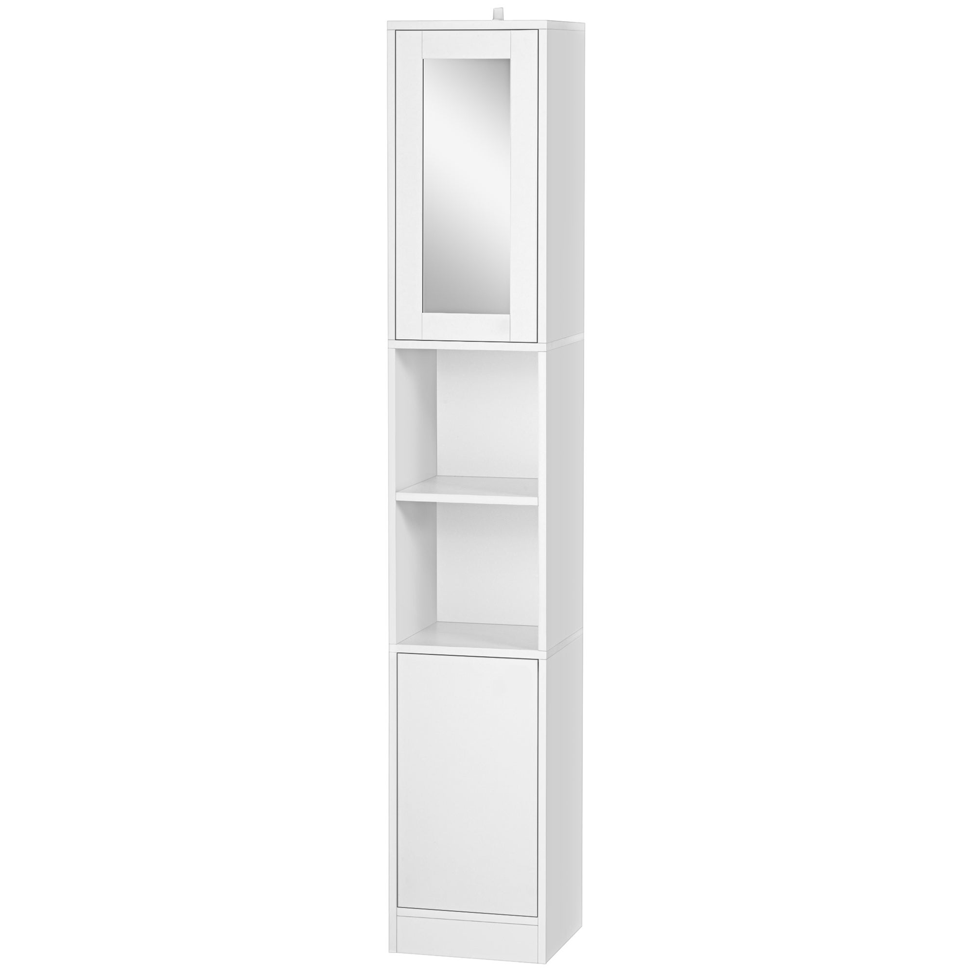 Oszczędzająca miejsce drewniana szafka łazienkowa z lustrem i mechanizmem otwierania push-to-open, 30 x 28 x 170 cm, biała