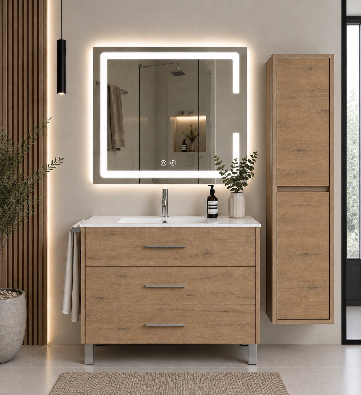 Szafka łazienkowa z umywalką ORIGENBATH RIBERA bez lustra 70x45 cm estepa z kolumną