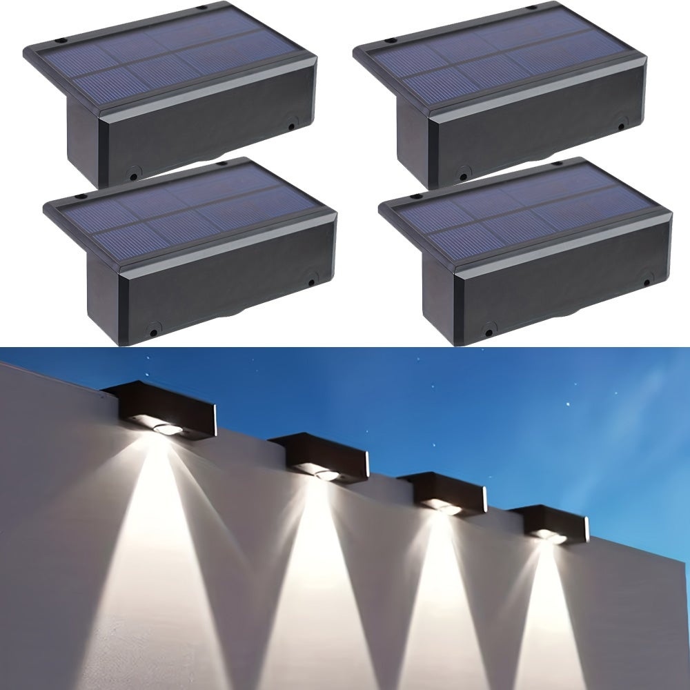 Zestaw 4 super jasnych lamp solarnych do ogrodu, wodoodpornych, bezprzewodowych, zapewniających mocne oświetlenie dla ganku, ogrodu, białe światło.