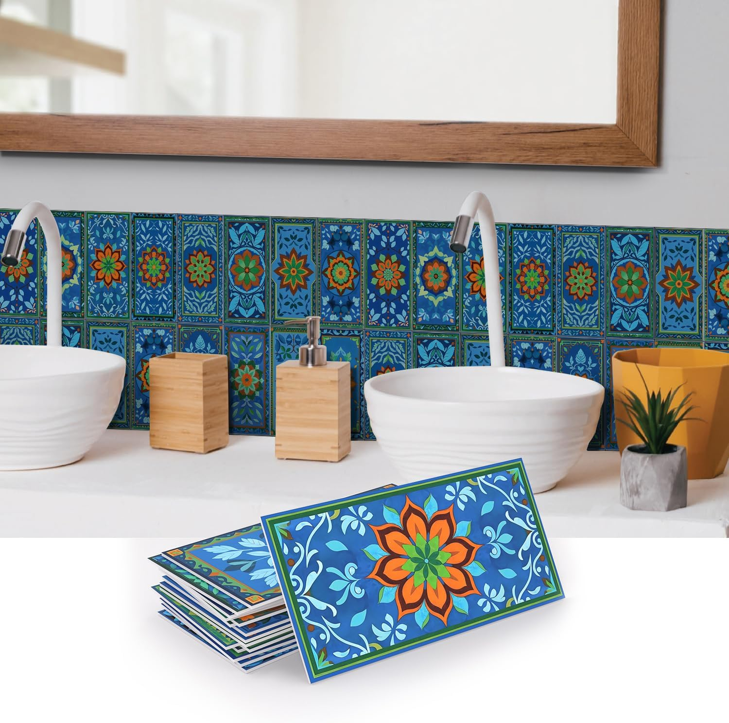Zestaw 16 samoprzylepnych paneli ściennych, wodoodporne płytki ścienne PCV do backsplash, naklejki ścienne 3D, 20,32 x 10,16 cm