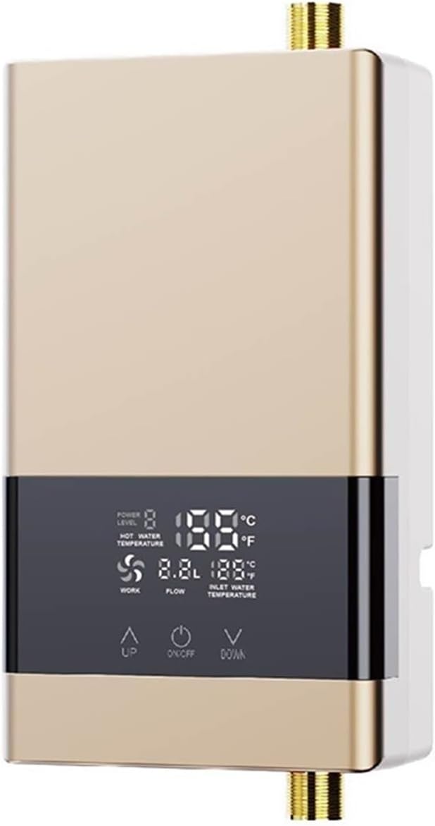 Przepływowy, bez zbiornikowy podgrzewacz wody, 6000 W, 220 V, odpowiedni do pryszniców, zlewów kuchennych, łazienek i kamperów, złoty.