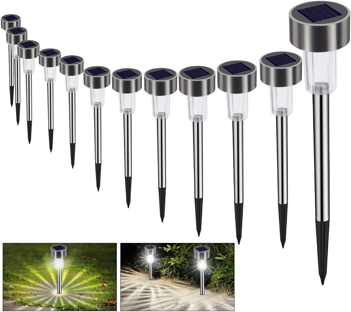 Solar Garden Outdoor Ground Lampy ogrodowe Wodoodporne Bezprzewodowe Lampy LED Dekoracyjne Oświetlenie Solarne Zewnętrzne Chłodne Białe Na Ścieżki