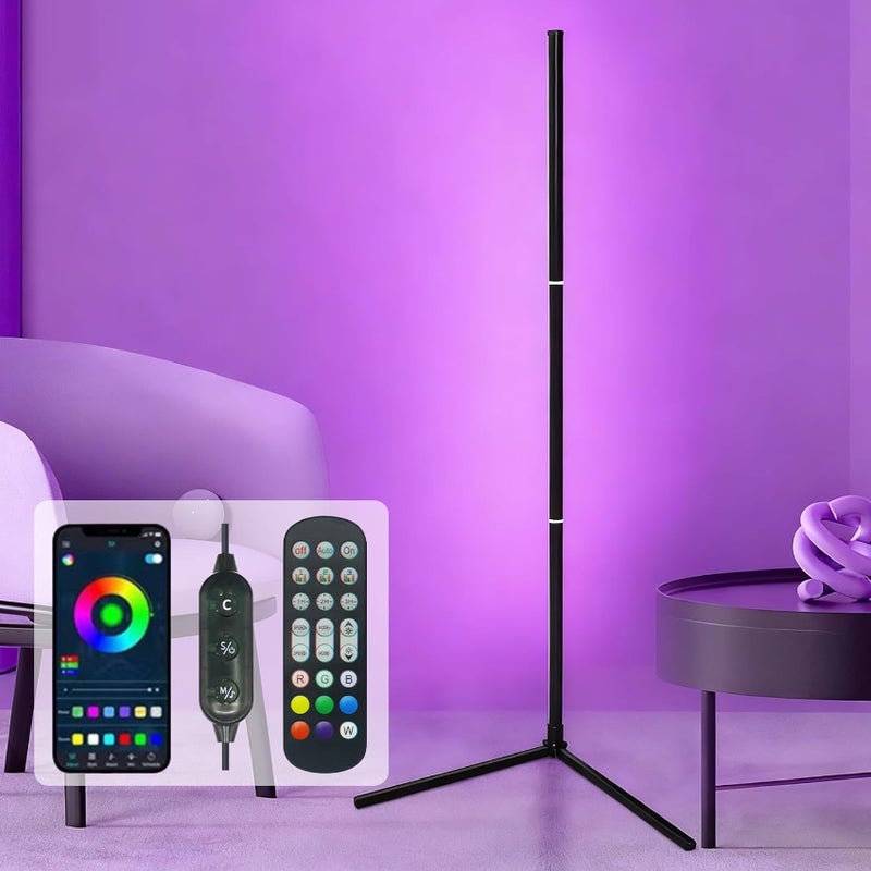 Lampa stojąca LED kątowa RGB, lampa 160 cm do salonu z kontrolą przez aplikację i pilotem, lampa Bluetooth do dekoracji imprez