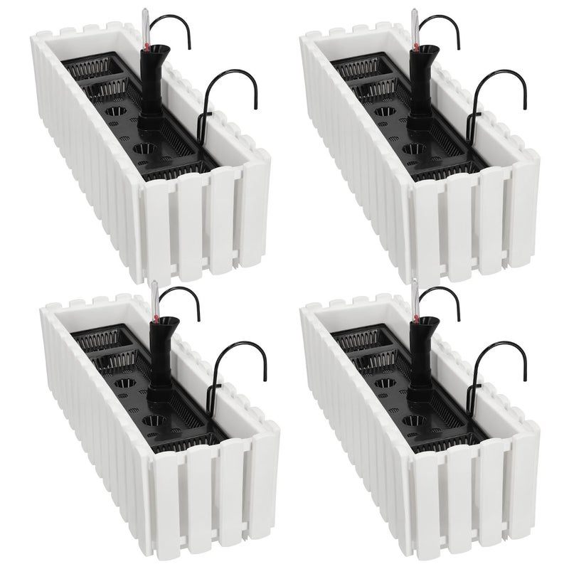 4 szt. Doniczka - Skrzynka Balkonowa - 58 x 18 x 16 cm - na Taras - z Hakami - System Nawadniania - Biała KOTARBAU