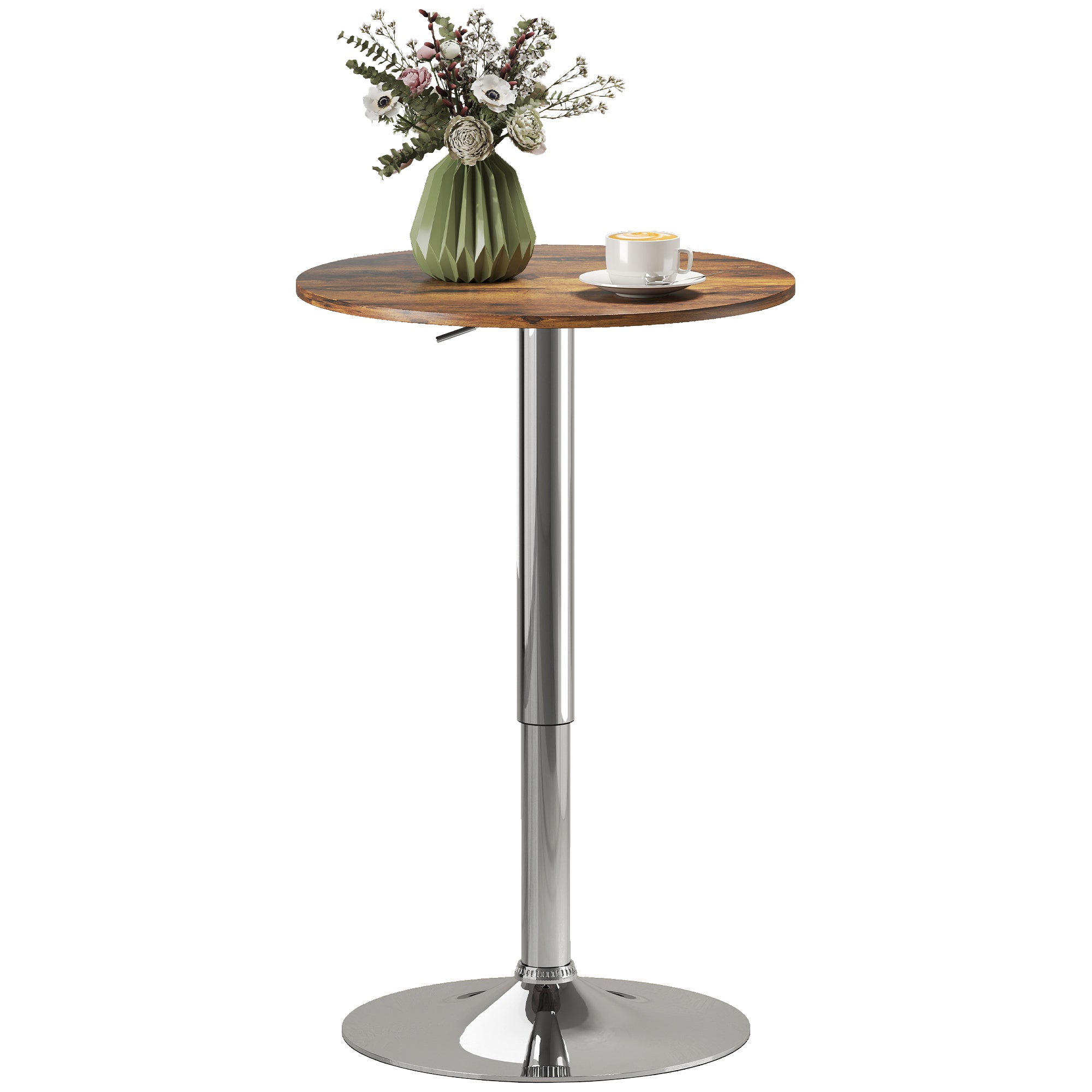 Stół barowy, stół bistro, stół wysoki, regulowana wysokość 67-93 cm, blat obrotowy 360°, brązowy