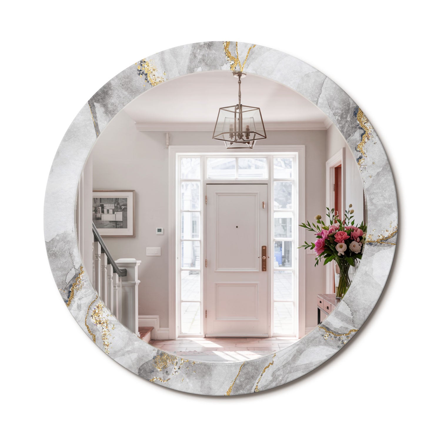 Designerskie lustro ścienne – szkło hartowane, okrągła forma, nadruk premium Marmurowy wzór - 80 cm - ArtPrintCave