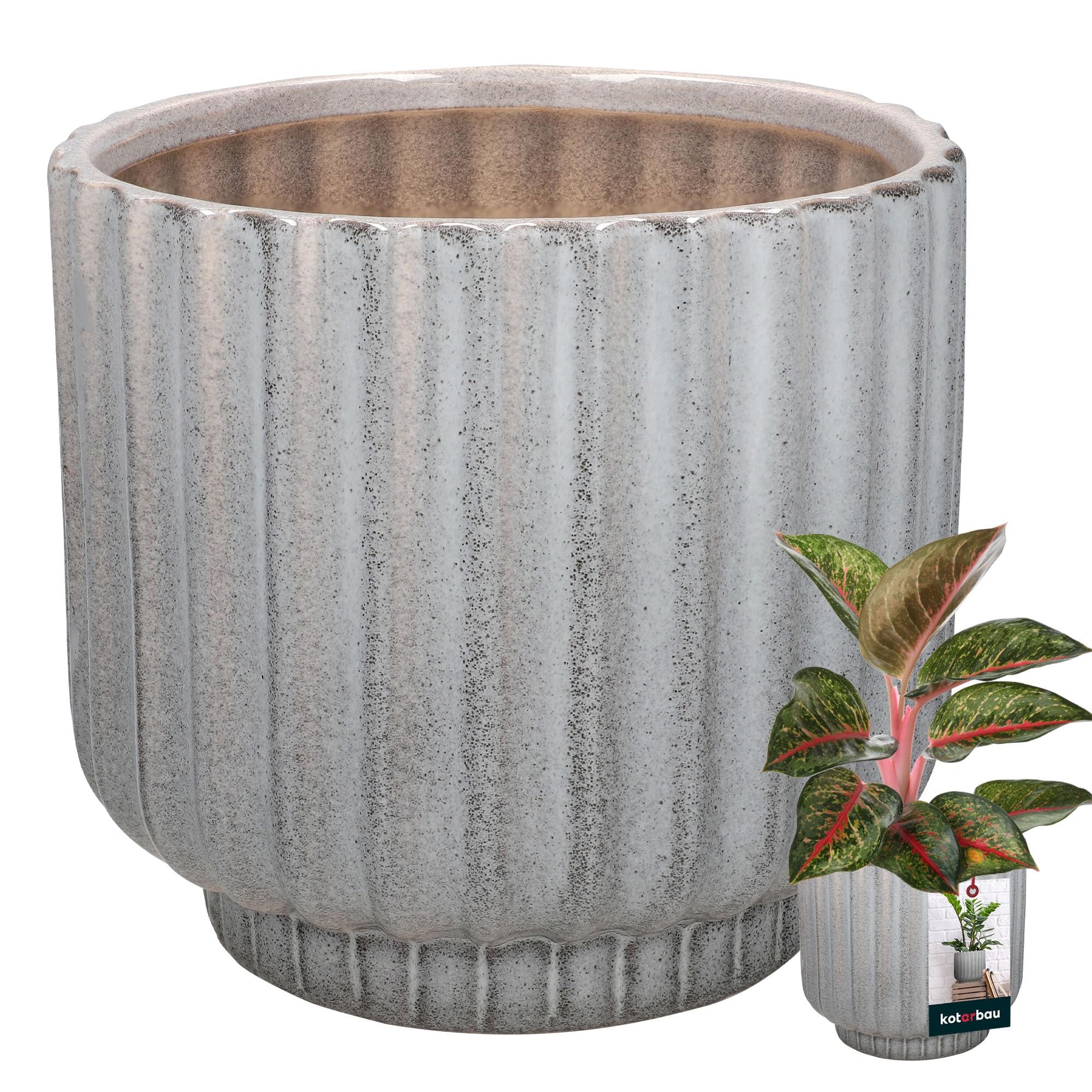 Doniczka ceramiczna ryflowana okrągła na kwiaty fi 13 cm - Kolor szary - KOTARBAU