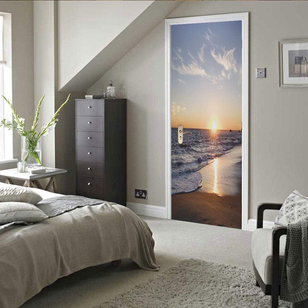 Naklejka na drzwi z efektem trompe l'oeil, tapeta 3D na drzwi, samoprzylepna, wodoodporna, z PVC, 77x200 cm, plaża