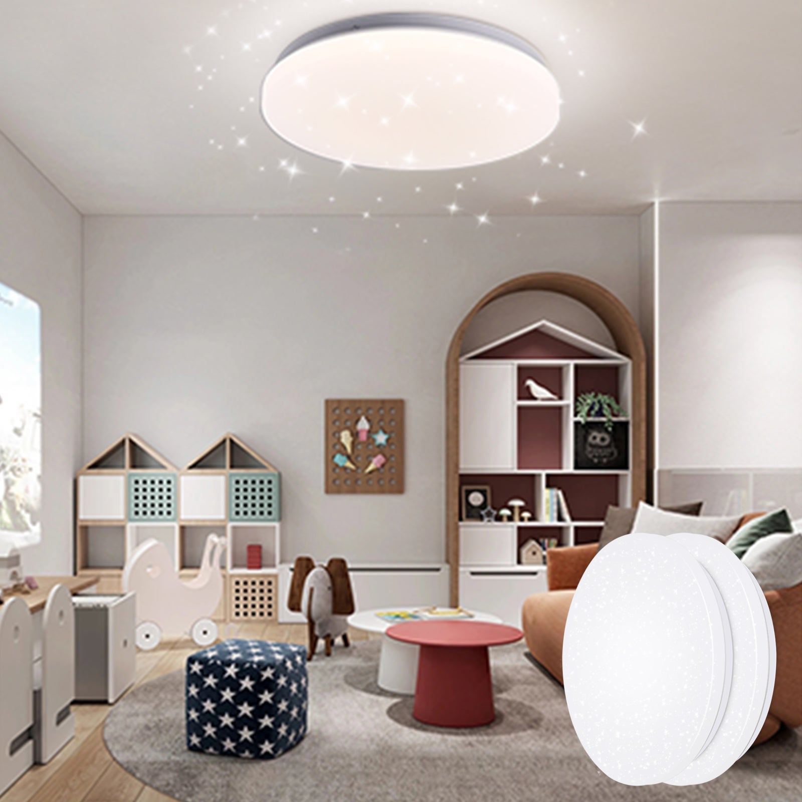LOVHAUS Zestaw 2 Lamp Sufitowych LED 28CM Z Regulacją Jasności I Pilotem, 2400LM, 24W Lampa Gwiaździste Niebo Do Pokoju Dziecięcego, 3000K-6500K