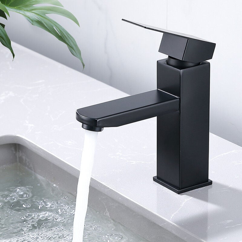 Czarny jednouchwytowy mikser do umywalki ze stali nierdzewnej - Bateria łazienkowa z mieszaczem ciepłej i zimnej wody, nowoczesny i trwały design