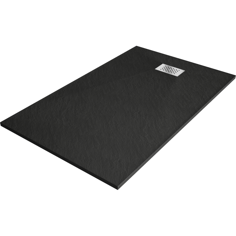 Mexen Hugo brodzik prostokątny SMC 140 x 80 cm, czarny, maskownica inox - 42708014-X
