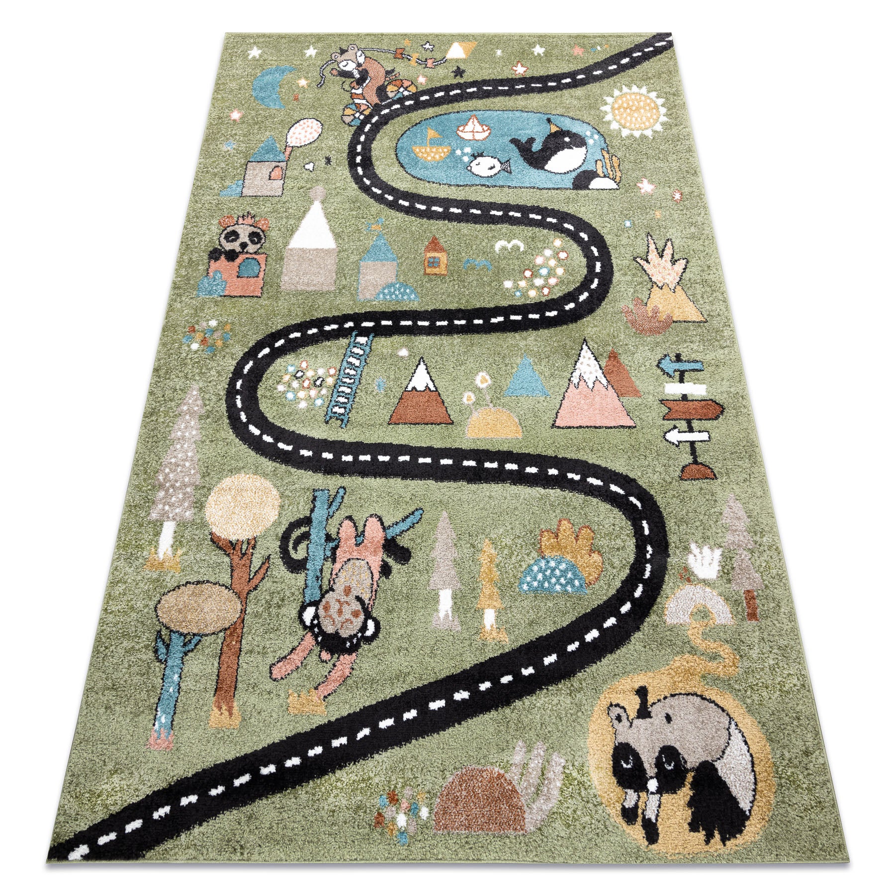 Dywan FUN Route dla dzieci, ulica, zwierzęta zielony 240x330 cm