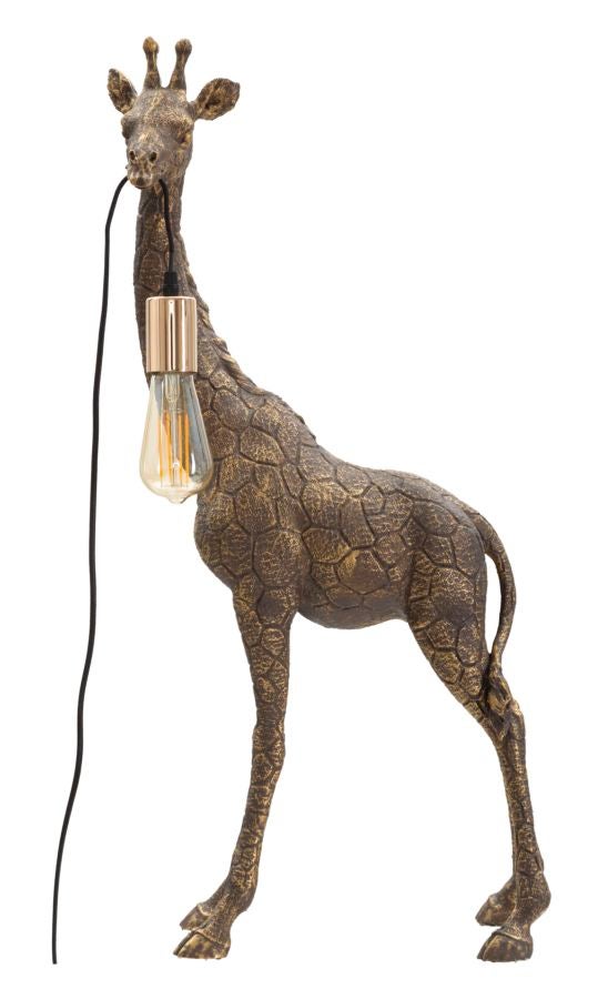 Lampa stołowa Żyrafa – lampa E27 z żywicy w kolorze antycznego złota, 40x22x80 cm – styl glamour i eklektyzm