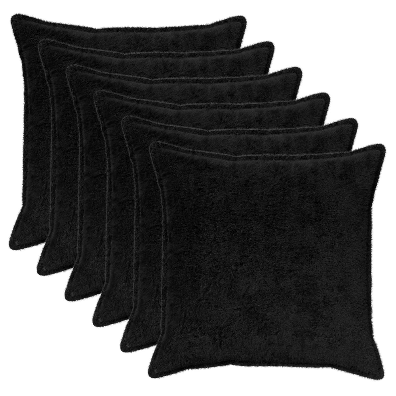 6x Poszewka Dekoracyjna na Poduszkę 80x80 cm ze Sztucznego Futra Czarna