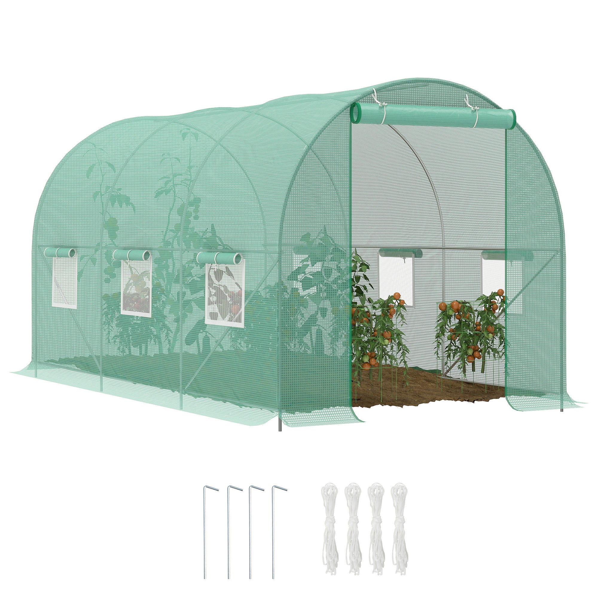 Ogród Szklarnia tunelowa 4.45x2x2 m z Rounded Dach, w PE i Metal, Zielony