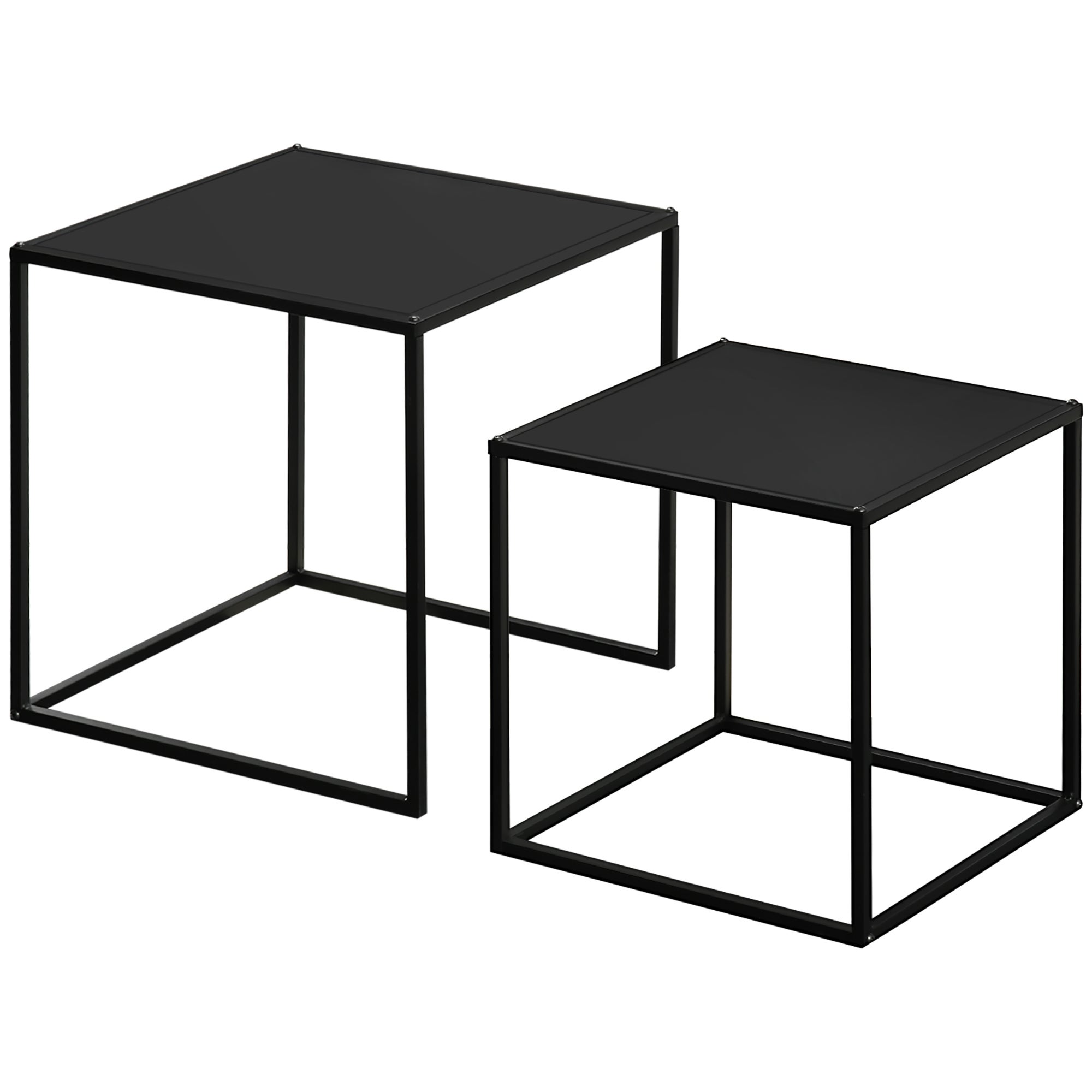 Zestaw 2 kwadratowych stolików kawowych, składanych, do salonu i jadalni, w kolorze czarnej stali.