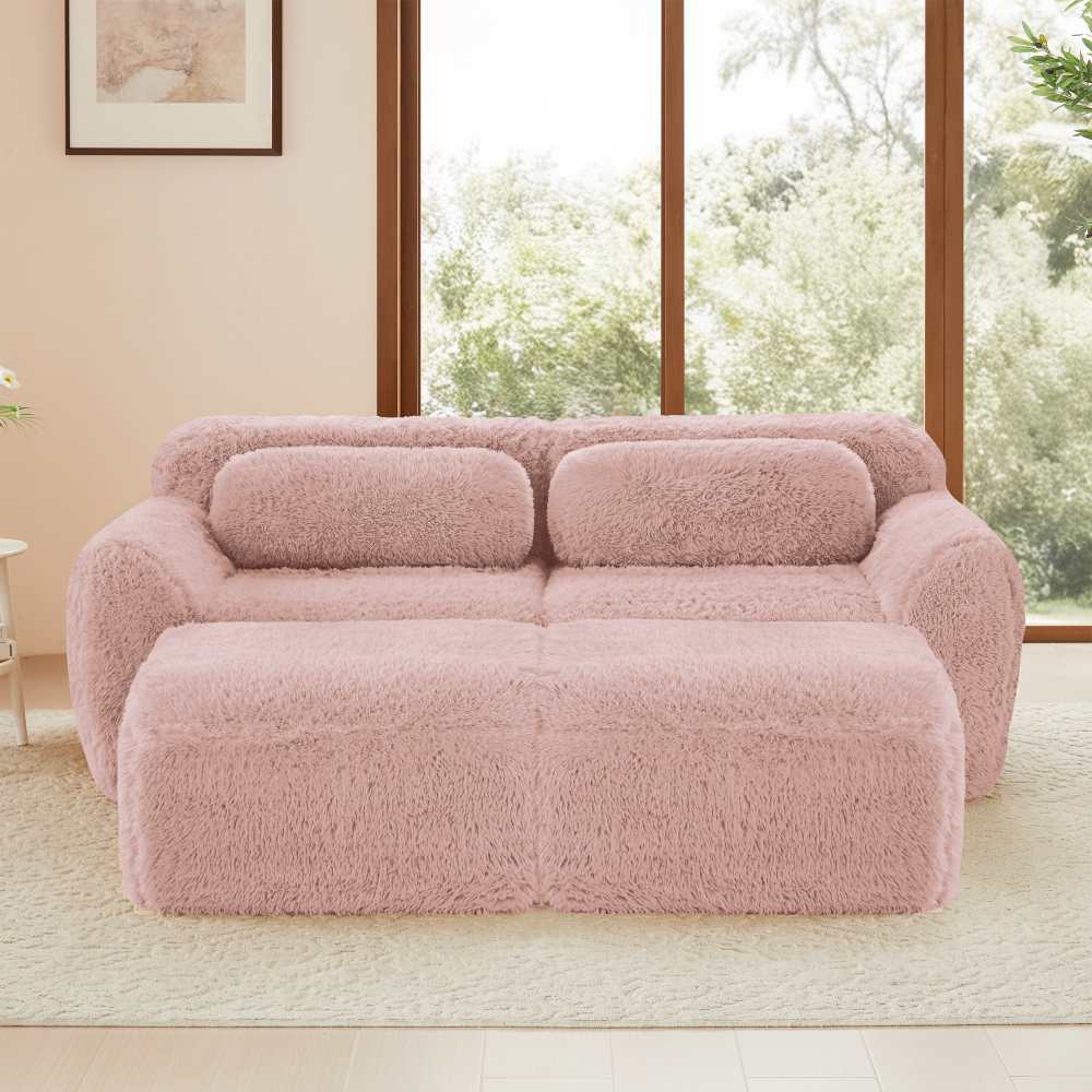 Luksusowa modułowa sofa Cloud z ultramiękkiego pluszu z pufami, dwoma siedziskami, optymalnym komfortem i błyskawicznym montażem