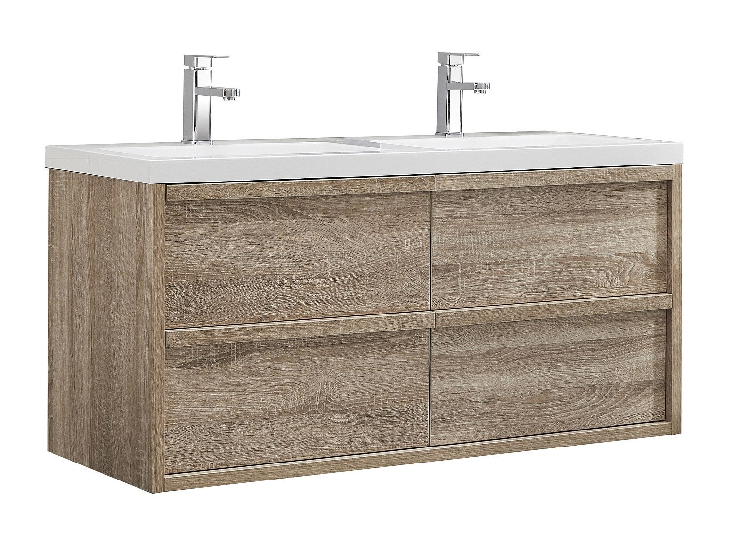 Szafka łazienkowa wisząca z umywalką do zabudowy - Kolor jasnego naturalnego drewna - 120 cm - QUADRA