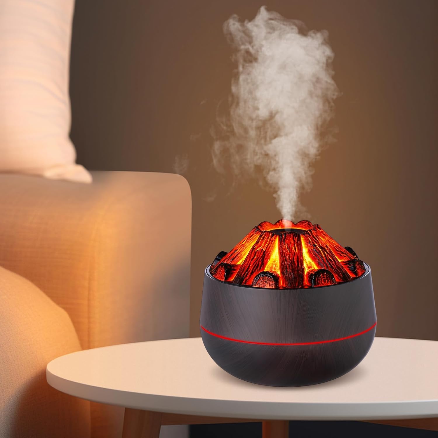 Czarny dyfuzor aromaterapeutyczny 300 ml z efektem płomienia, ultradźwiękowy nawilżacz powietrza i dyfuzor olejków eterycznych, 2 tryby świecenia