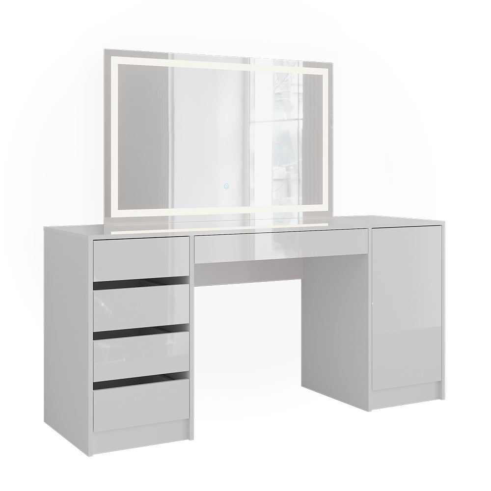 Vicco Stół toaletowy Sherry, Biały/Biały wysoki połysk, 158.2 cm z lusterkiem LED