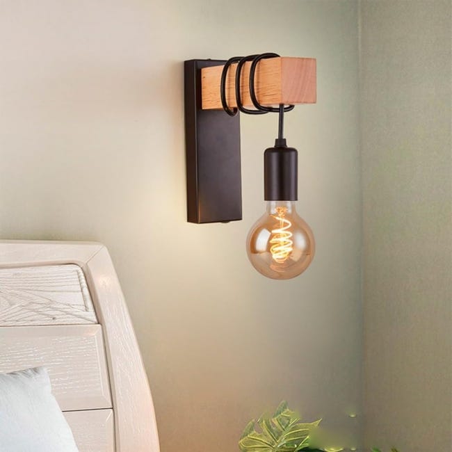 Naturalna drewniana lampa ścienna LED z gniazdem E27, w stylu nordyckim retro, idealna do przedpokoju, sypialni i salonu.