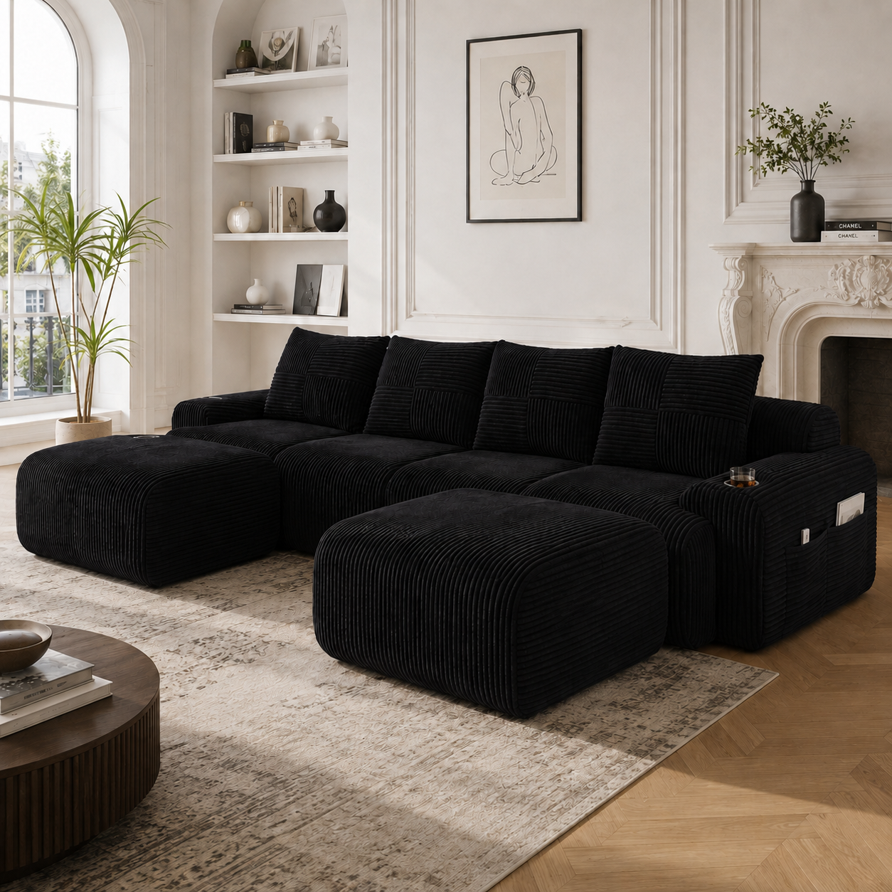 Sofa 333 x 174 x 80cm, welur, do salonu, do codziennego użytkowania, funkcjonalny element wyposażenia