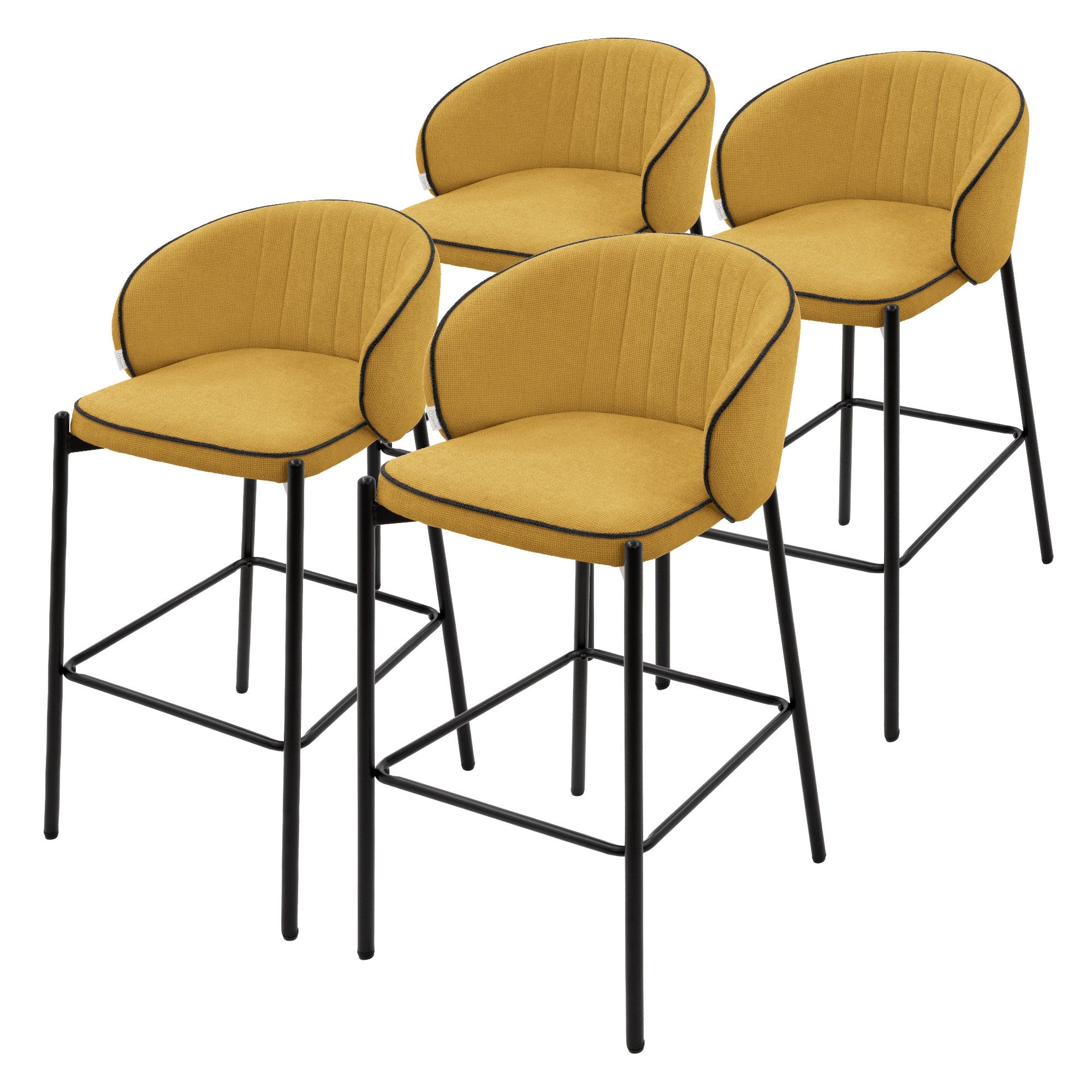 ML-Design zestaw 4 hokerów barowych musztarda 76 cm tapicerowanych wygodne ergonomiczne krzesła z oparciem i podnóżkiem metalowa konstrukcja
