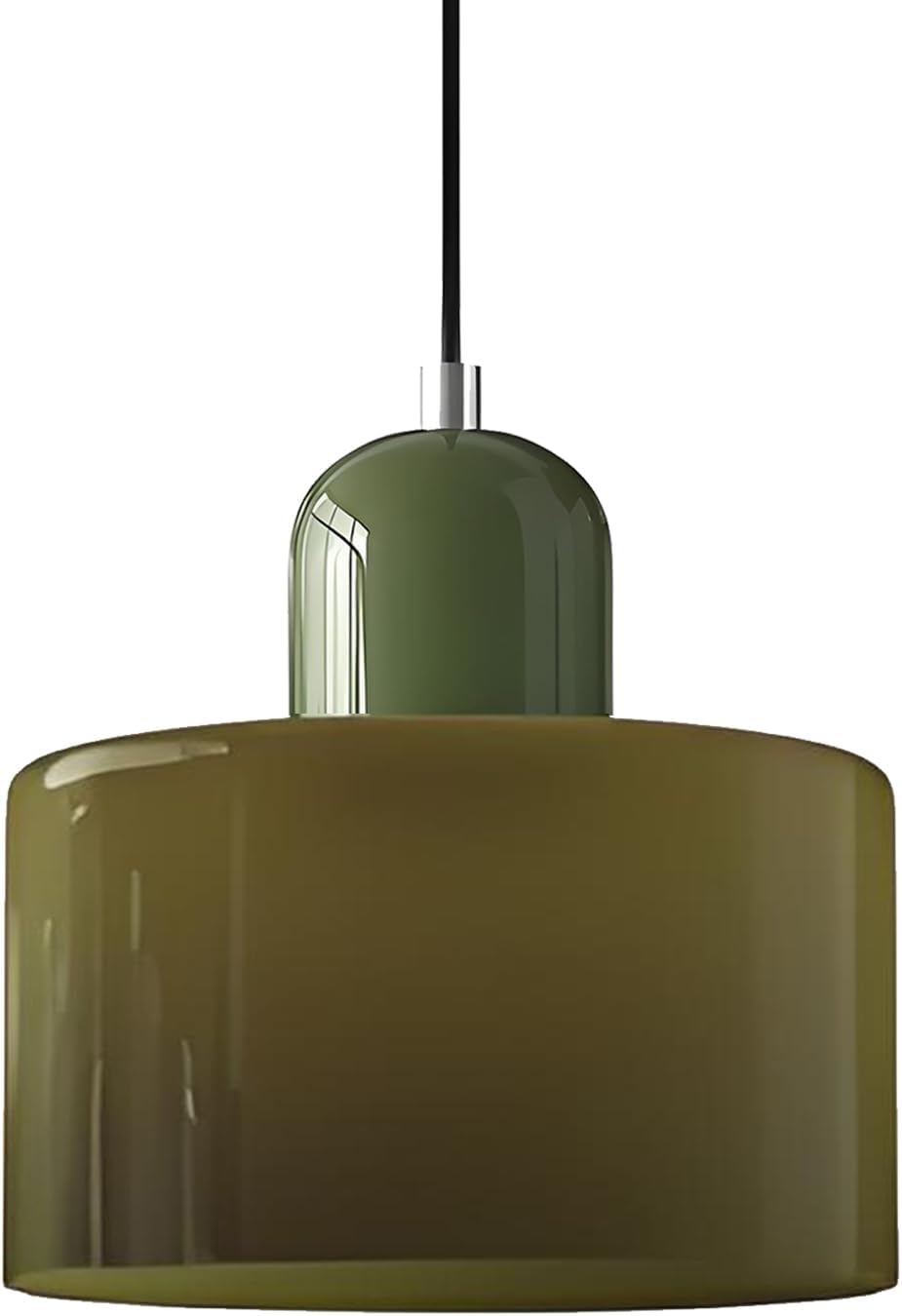 Nowoczesna lampa wisząca ze szkła nordyckiego, 15 cm, oprawka E27, regulowana wysokość do 150 cm, wykonana z metalu i szkła (w kolorze oliwkowym).