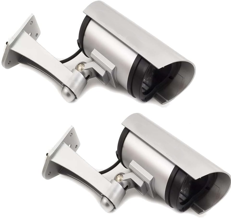 Atrapa kamery bezpieczeństwa z lampą błyskową LED na podczerwień, imitacja kamery bezpieczeństwa CCTV do użytku wewnątrz i na zewnątrz, 2 sztuki