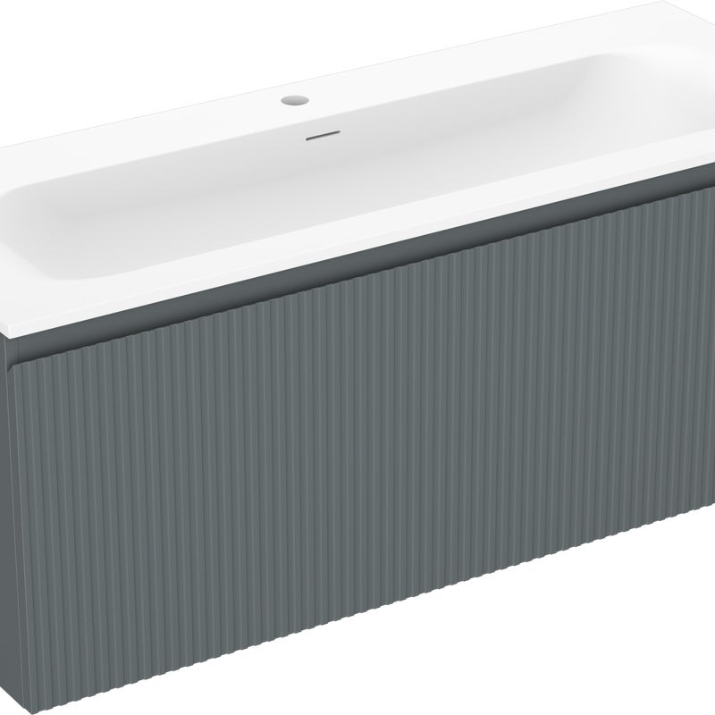 Mexen Rivel szafka łazienkowa 120 cm z umywalką Vela, 1 szuflada, ryflowana , grafit mat/biała mat - 91A20-12047-1-BF66-W23M0