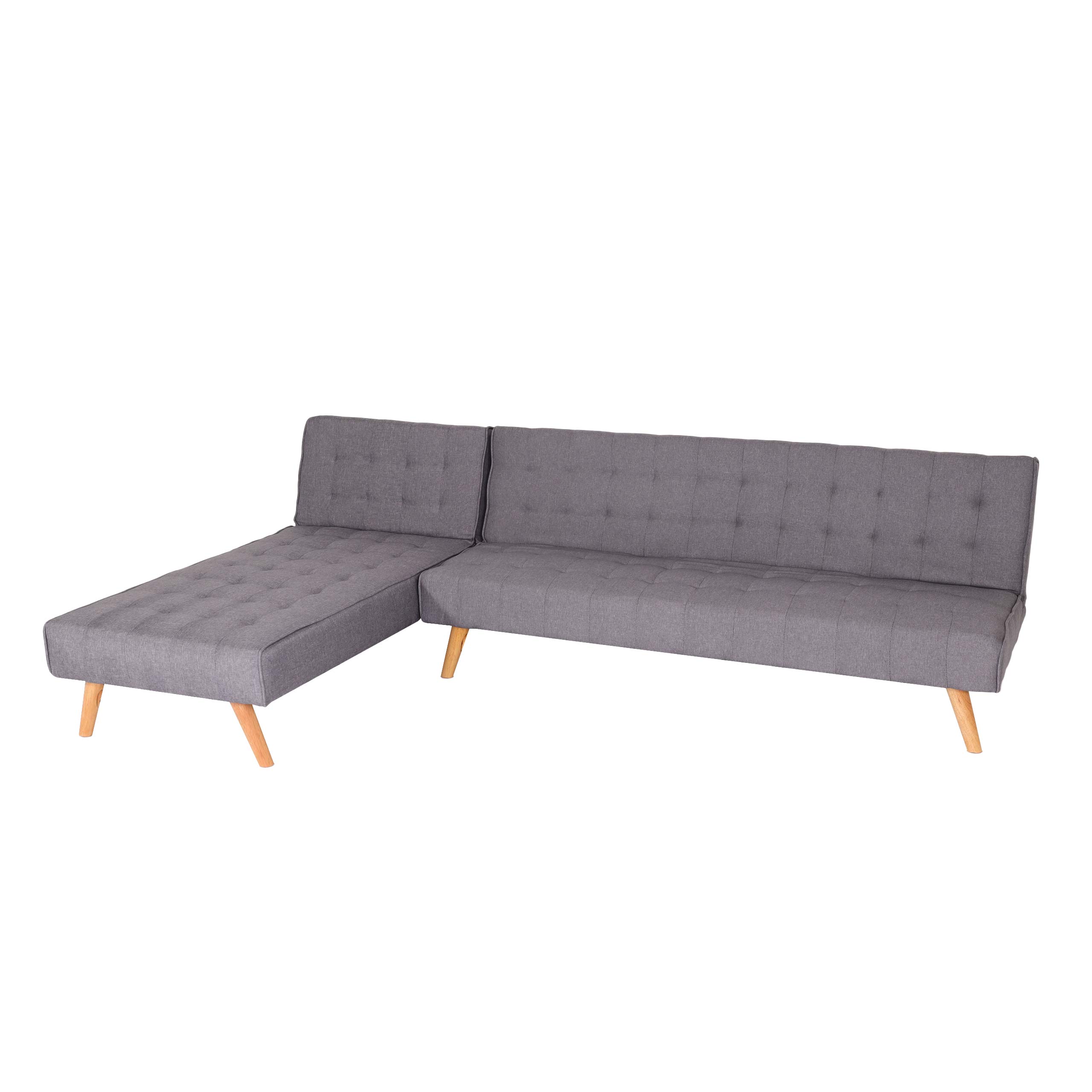 Narożnik HWC-K38, sofa rozkładana, powierzchnia spania lewa/prawa, tkanina/tekstylia lite drewno certyfikat MVG 256cm ~ jasnoszary