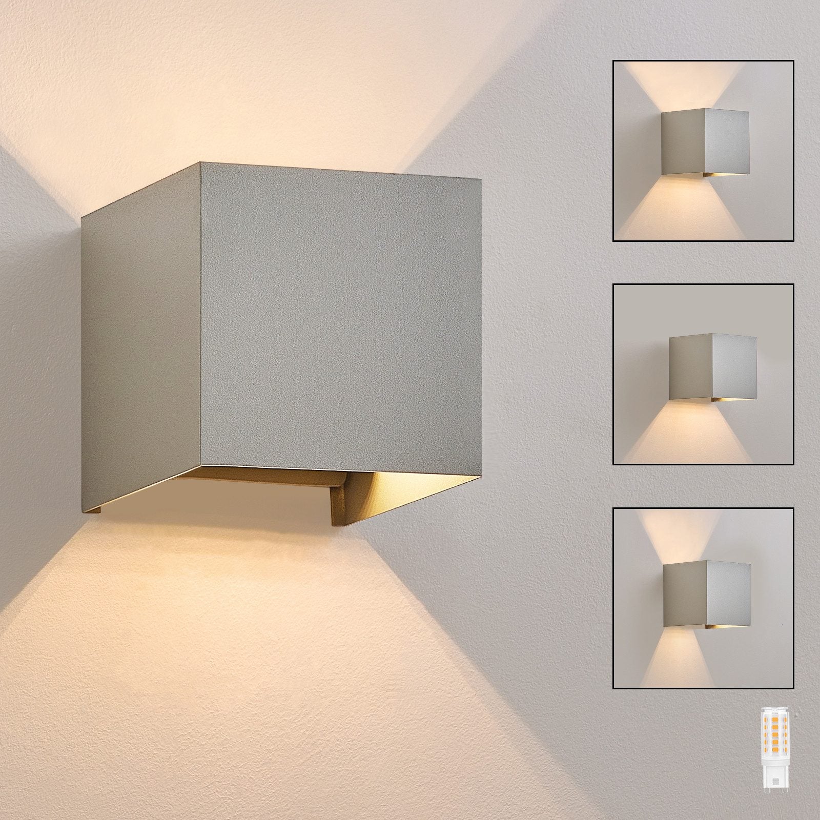 ZMH Kinkiet wewnętrzny LED - Kinkiet zewnętrzny Szary Lampa zewnętrzna IP65 Kinkiet zewnętrzny 3000K Ciepła biel