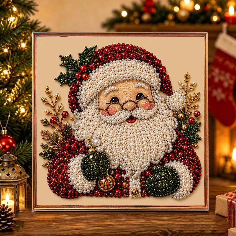 Zestawy do malowania koralikami dla dorosłych – obraz diamentowy 3D „Vintage Santa” z ramą
