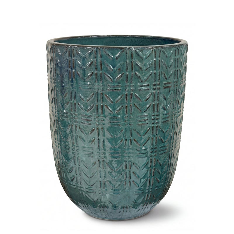 Donica ceramiczna Provencelia MERCURE Zielony, sred.39 x H51 cm, mrozoodporna, rękodzieło, szkliwiona