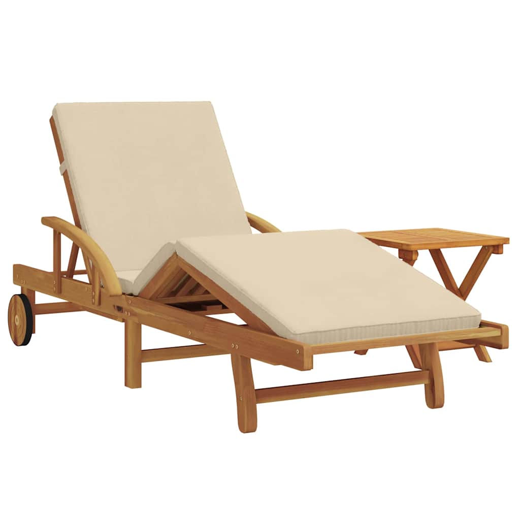 Leżak 2 pcs Beżowy Lite Drewno Akacji