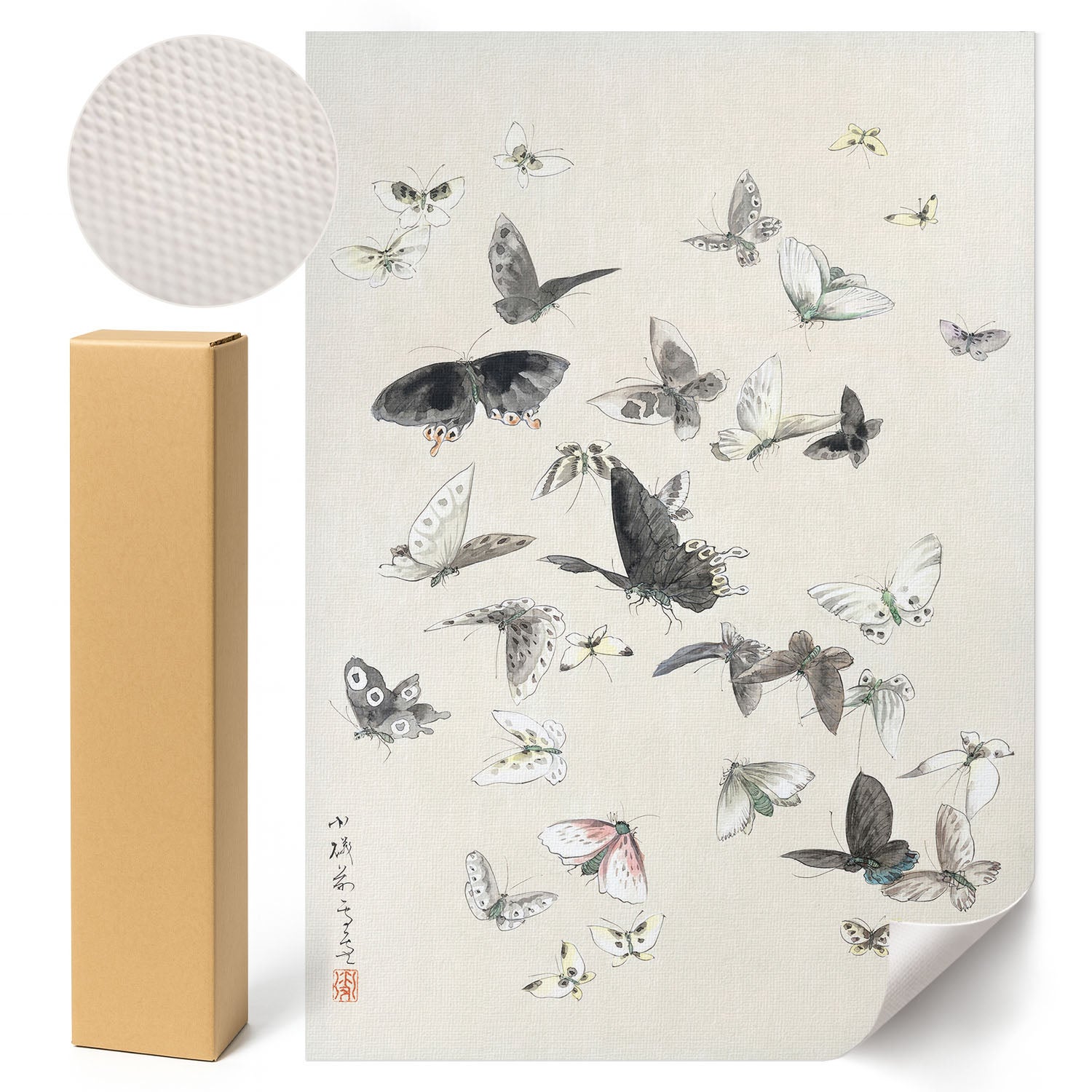 Japoński Plakat Motyle i ćmy - Hokusai 21x29,7 cm ArtPrintCave