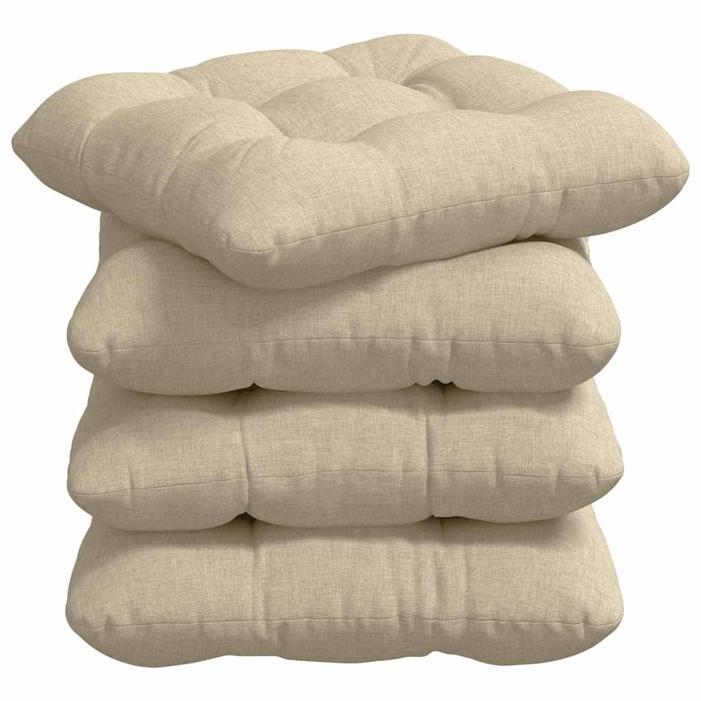Poduszki na siedziska 4 pcs tkanina kremowy 40 x 40 x 12 cm