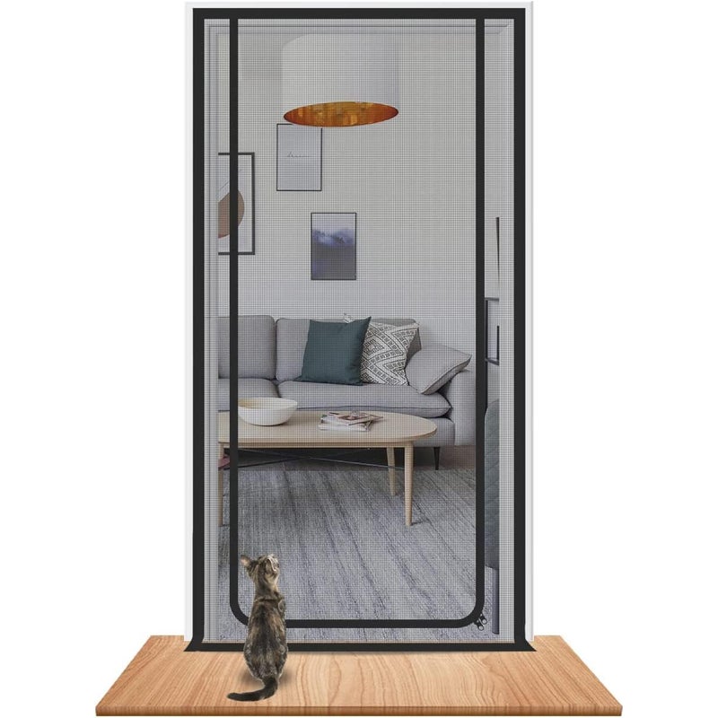 Moskitiera ochronna dla zwierząt domowych, kurtyna drzwiowa przeciw komarom z zamkiem błyskawicznym, zapobiega ucieczce kotów, 100 x 210 cm