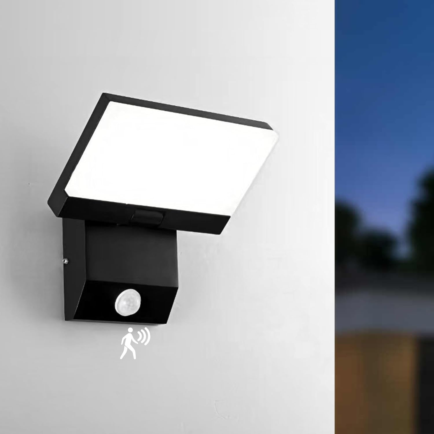 Zewnętrzna lampa LED z czujnikiem ruchu, przewodowa, kwadratowa, 18 W, nowoczesne oświetlenie werandy, światło białe.