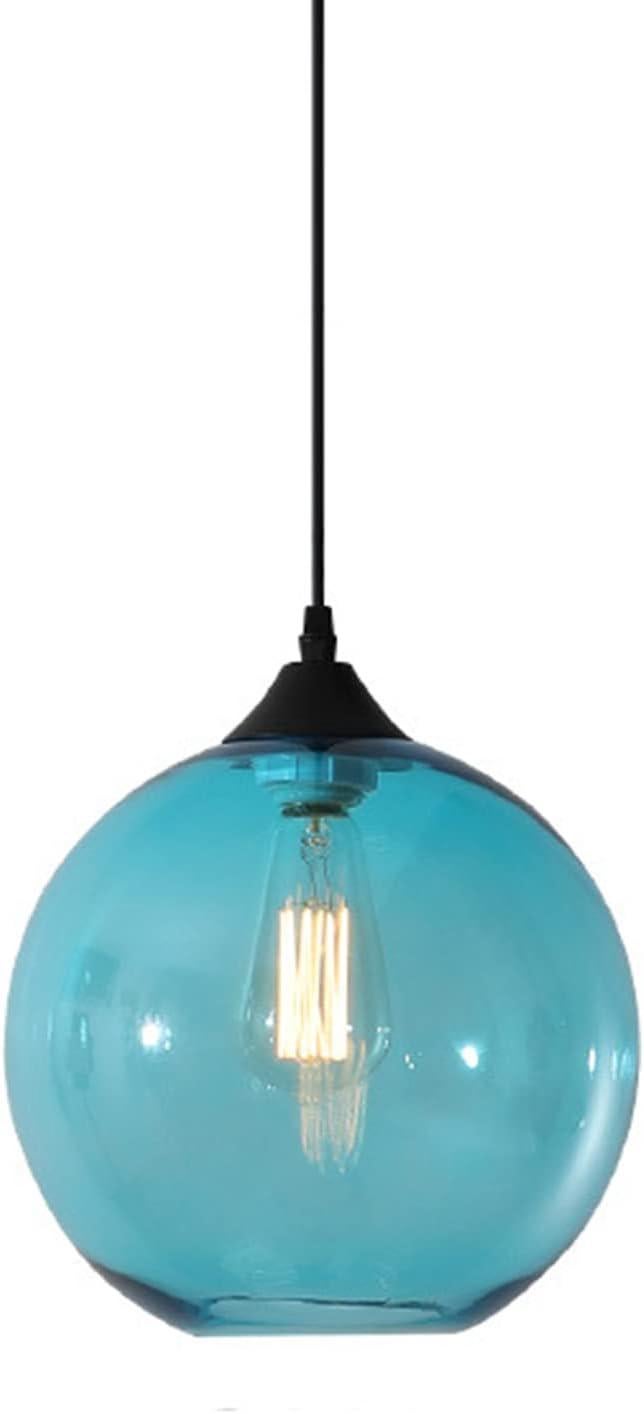 Minimalistyczny żyrandol w kształcie szklanej kuli, styl retro industrialny, E27, bar w stylu loft, 1 lampa, średnica 25 cm (niebieski), białe światło