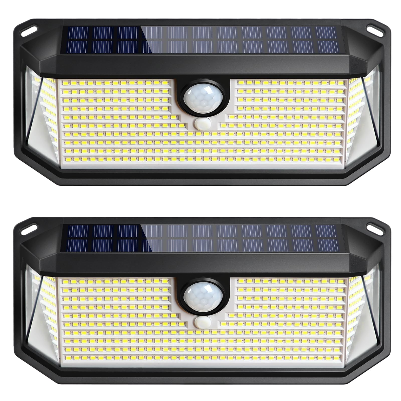 Lampy solarne na zewnątrz, projektor solarny z czujnikiem ruchu 416 LED, lampa bezpieczeństwa szerokokątna wodoodporna z 3 trybami, pakiet 2 sztuki.