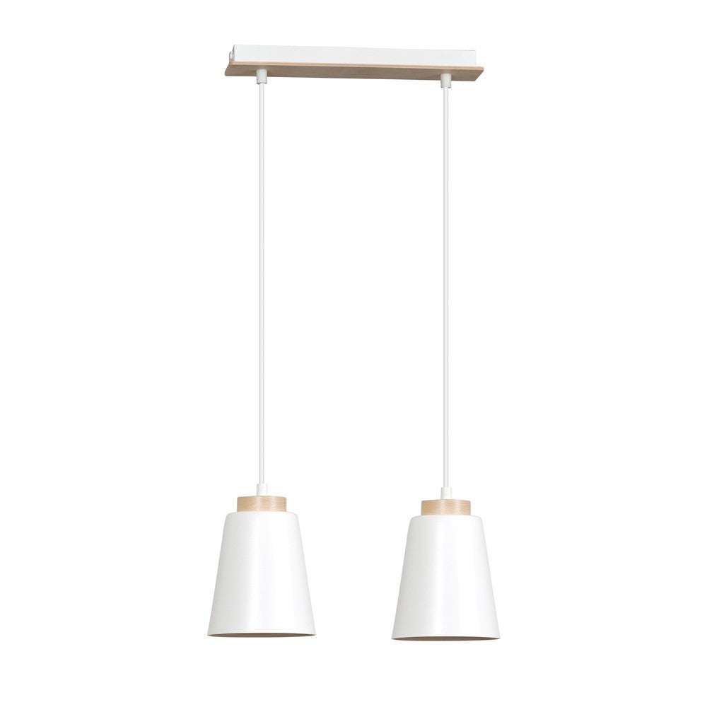 Lampa sufitowa Lasso 2 światła biała z drewnianymi detalami 2xE27