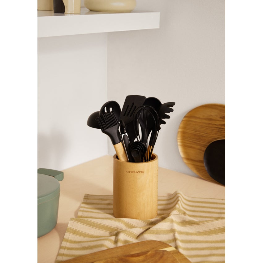 CREATE - KITCHENWARE STUDIO - Zestaw akcesoriów kuchennych wykonanych z silikonu e drewna - Noir