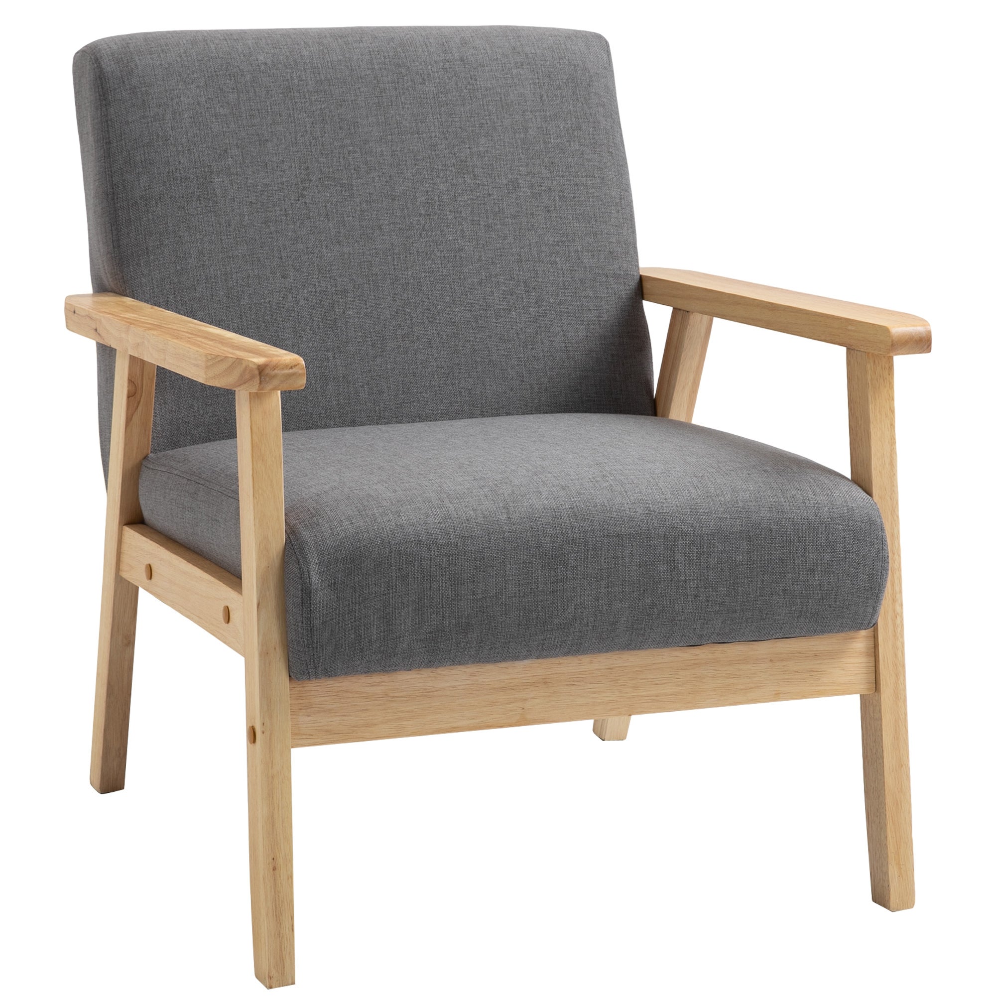 Fotel w stylu skandynawskim, krzesło okazjonalne, lite drewno, wygląd lnu, 64 cm x 70 cm x 72 cm, kolor szary i naturalny
