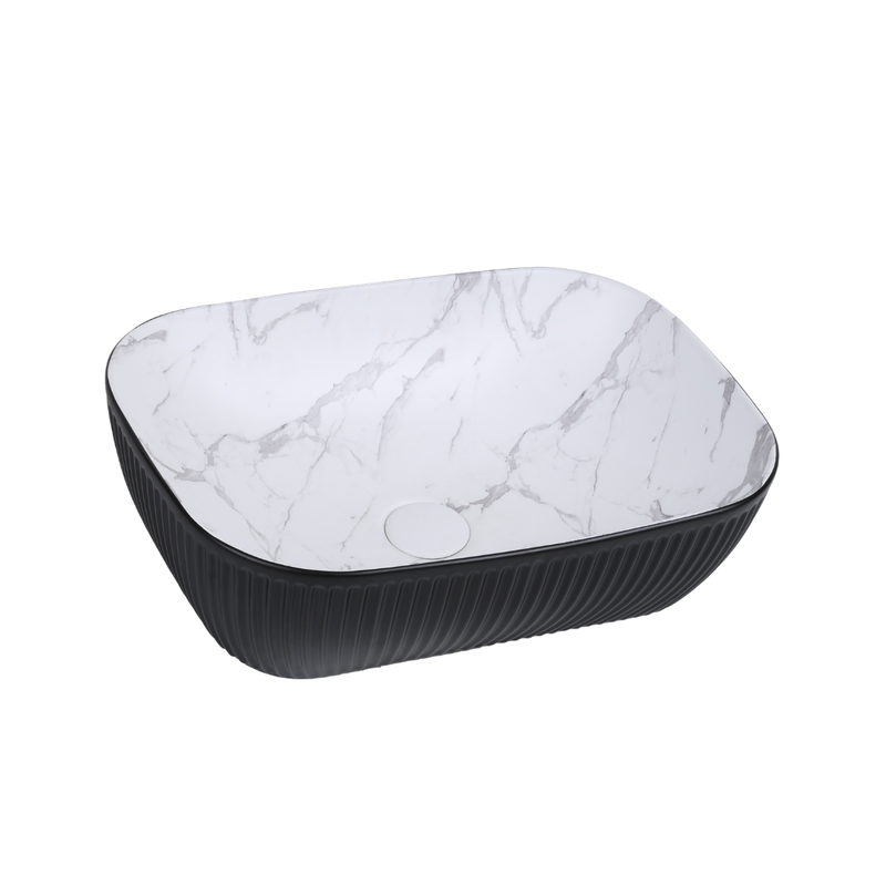 Umywalka nablatowa prostokątna – 47 x 33,5 cm – Marmur czarno-biały – VELORA