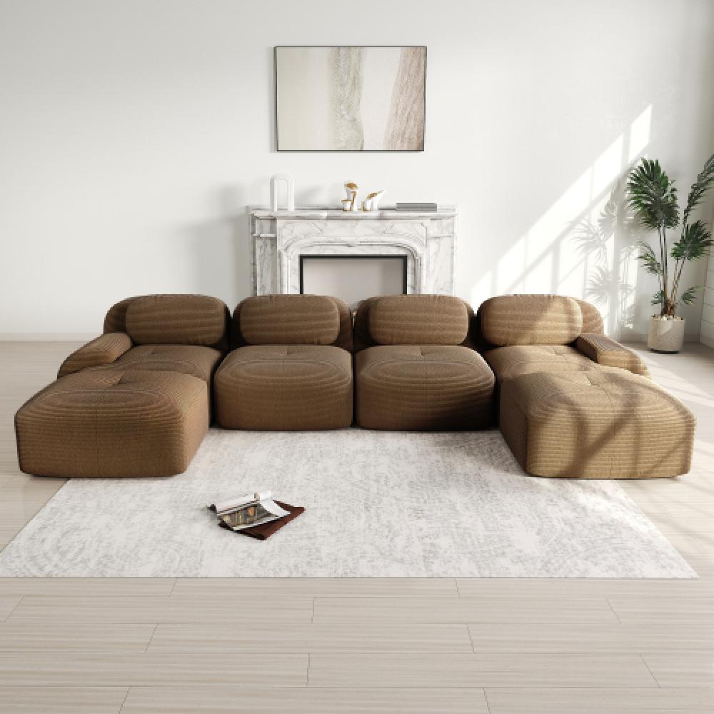 Sofa 4-osobowa z miękkiego sztruksu, bezramowa, z wypełnieniem 32D, ergonomiczna, przyjazna dla zwierząt, pakowana próżniowo, nie wymaga montażu