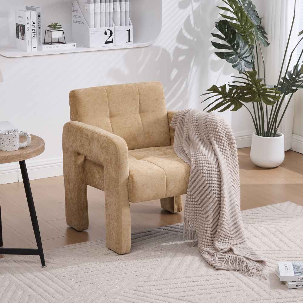 Nowoczesny, minimalistyczny fotel – wygodny fotel z tkaniny szenilowej do salonu, sypialni i biura, ergonomiczny design w stylu nordyckim